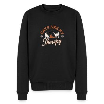 Cats Are My Therapy Funny Cat Lovers Cute Cat Mom - Männer Premium Bio Pullover - Schwarz - Vorne - Nico (187cm)