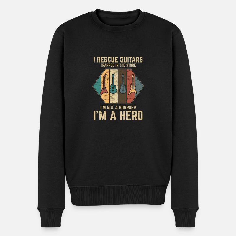 I Rescue Guitars Trapped In The Store Funny Guitar - Männer Premium Bio Pullover - Schwarz