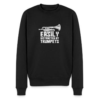Easily Distracted By Trumpets Funny Trumpet Player - Männer Premium Bio Pullover - Schwarz - Vorne - Nico (187cm)