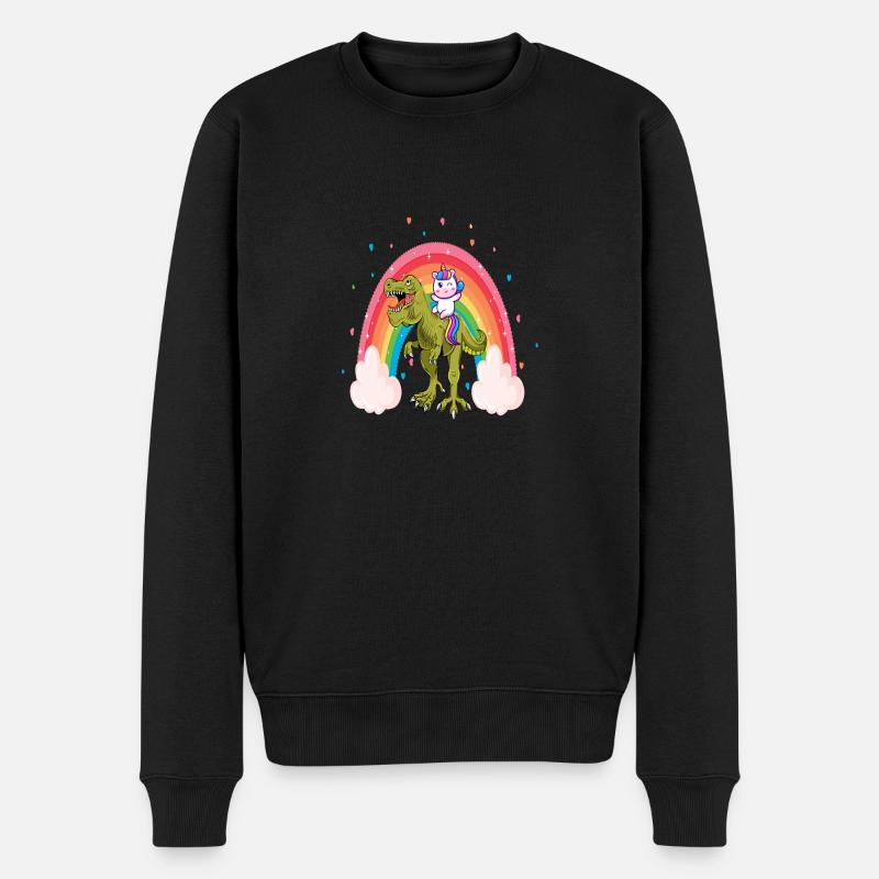 Einhorn Reiten Dinosaurier Mädchen Kinder Regenbogen Einhorn - Männer Premium Bio Pullover - Schwarz