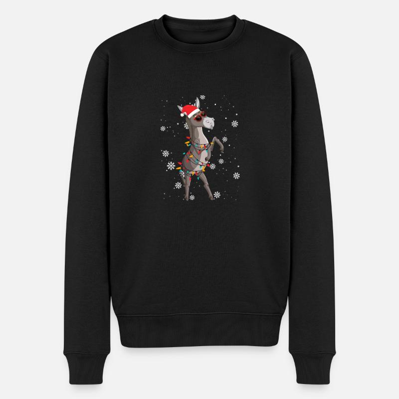 Weihnachtsmann Esel Weihnachtsbaum Lichter Lustig - Männer Premium Bio Pullover - Schwarz