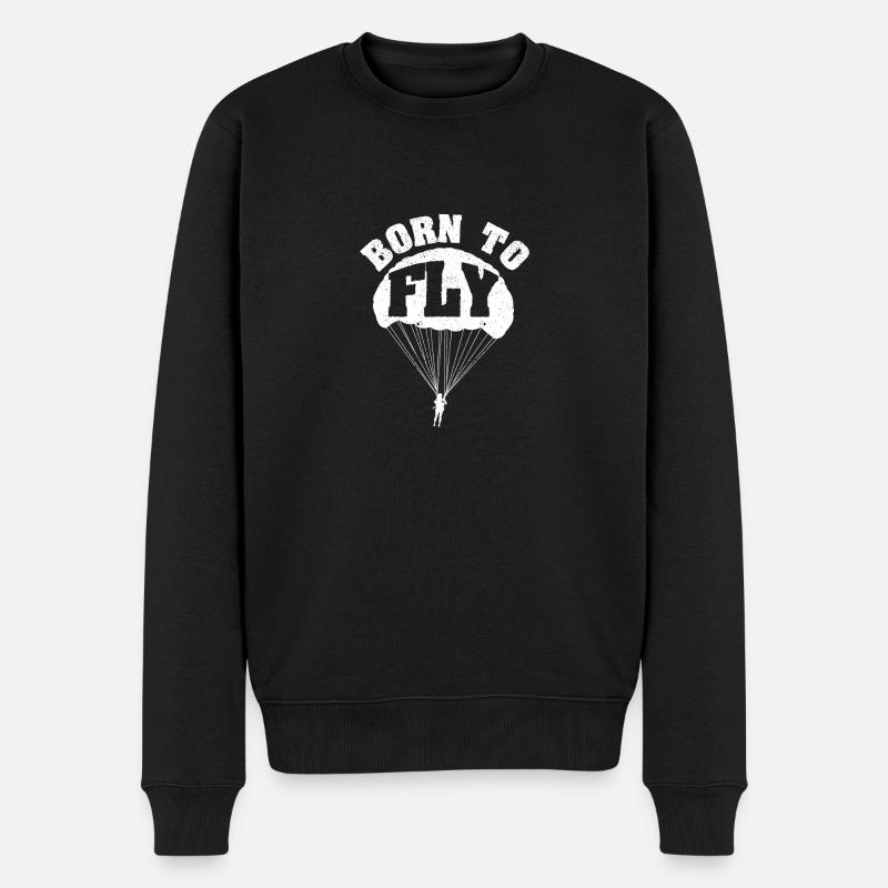Lustig Fallschirmspringen Fallschirm Flugzeug Fall - Männer Premium Bio Pullover - Schwarz