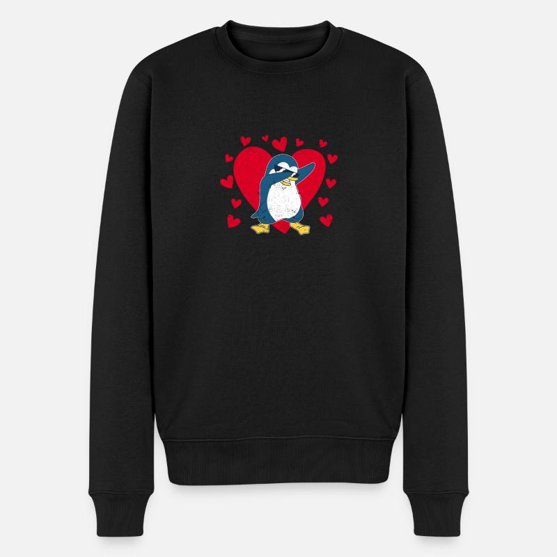Tupfen Pinguin Herz Valentinstag Zoo Tier Vogel - Männer Premium Bio Pullover - Schwarz