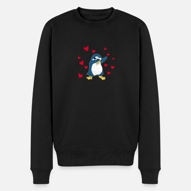 Tupfen Pinguin Herz Valentinstag Zoo Tier Vogel - Männer Premium Bio Pullover - Schwarz