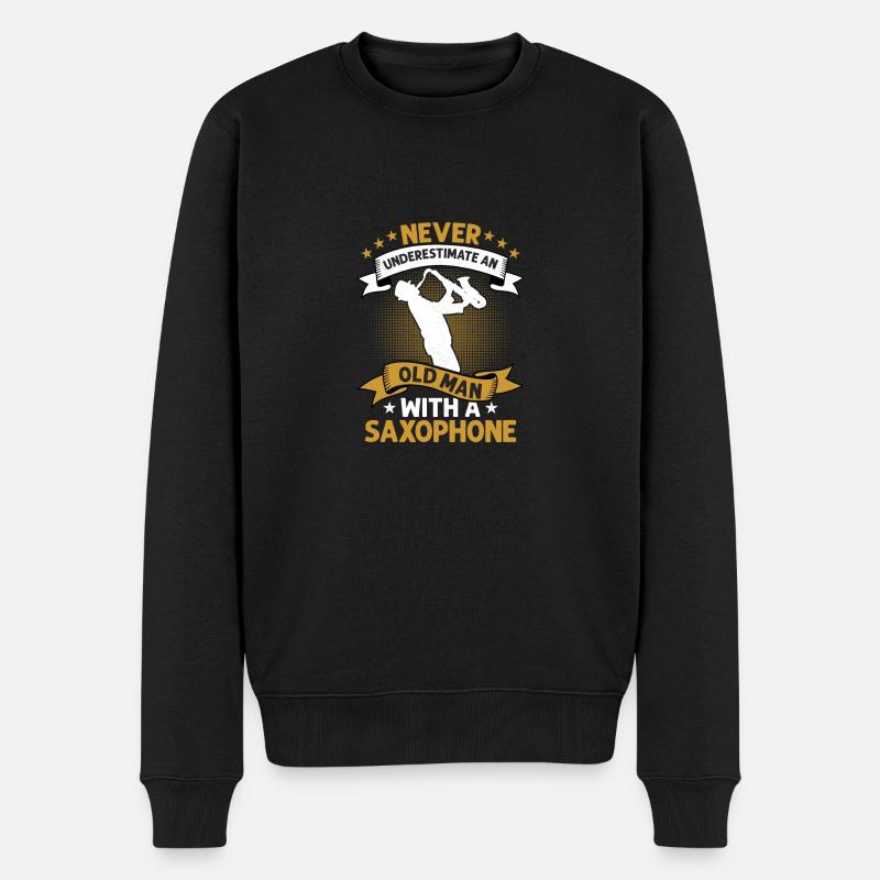 Never Underestimate An Old Man With A Saxophone Sa - Männer Premium Bio Pullover - Schwarz
