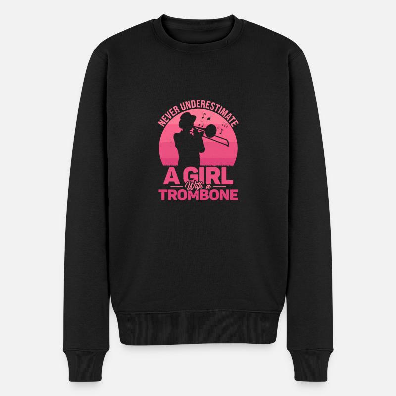Ne sous-estimez jamais une fille avec un trombone trombon - Pull Premium bio Homme - noir