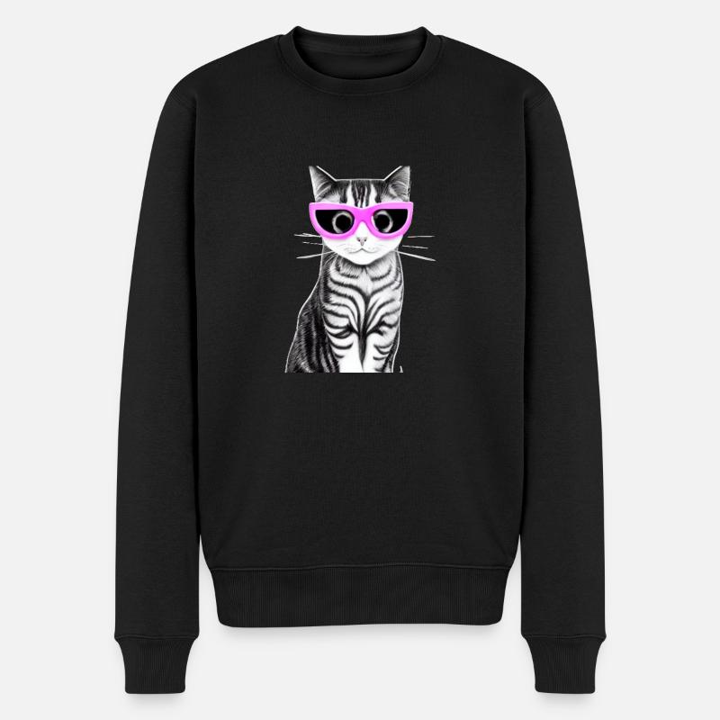 katze mit rosaroter brille - Männer Premium Bio Pullover - Schwarz