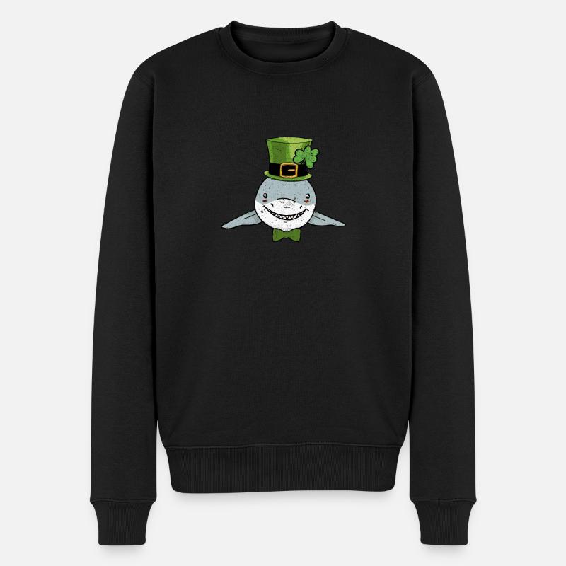 Irischer Kobold Hai Kleeblatt St. Patricks Day - Männer Premium Bio Pullover - Schwarz
