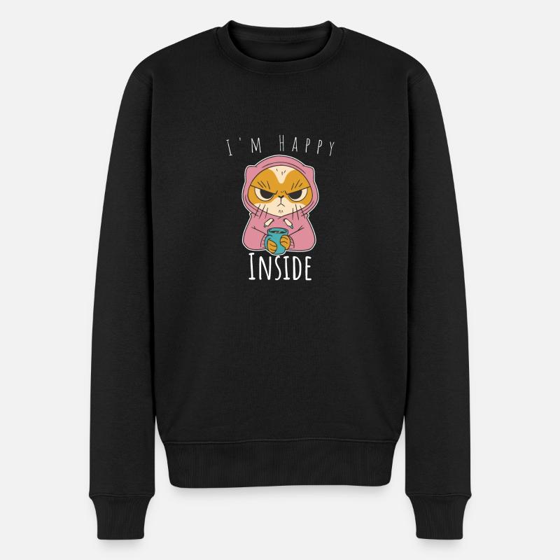 I'm Happy Inside - Geschenkidee für Katze und Kaffee - Männer Premium Bio Pullover - Schwarz