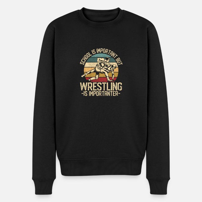 Schule ist wichtig, aber Wrestling ist noch - Männer Premium Bio Pullover - Schwarz