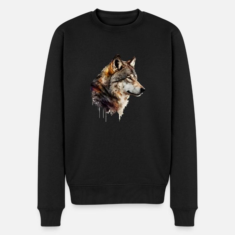 Der Wolf - Männer Premium Bio Pullover - Schwarz