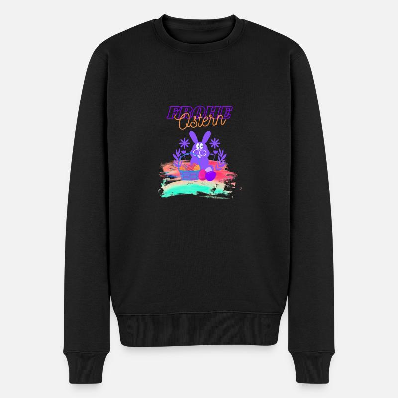 Frohe Ostern Hase mit Korb voll bunter Eier - Männer Premium Bio Pullover - Schwarz