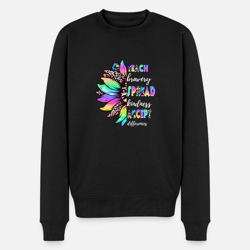 Mut lehren, Freundlichkeit verbreiten, Unterschiede akzeptieren - Männer Premium Bio Pullover - Schwarz