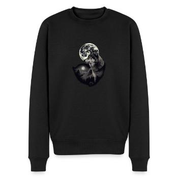 Forêt avec pleine lune et loup gris animal sauvage - Pull Premium bio Homme - noir - Devant - Nico (187cm)