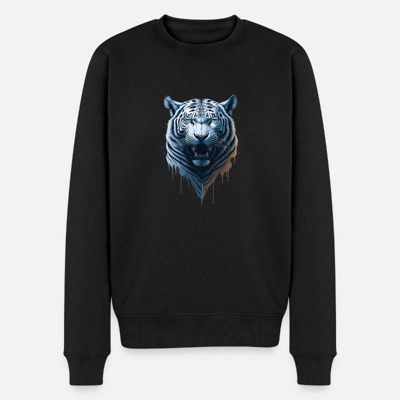 WILDES WHITE TIGER DESIGN - Männer Premium Bio Pullover - Schwarz