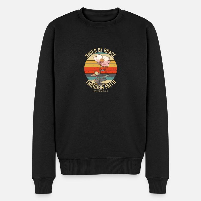 Durch Gnade gerettet Epheser Schriftstelle Kapitel Bibel - Männer Premium Bio Pullover - Schwarz