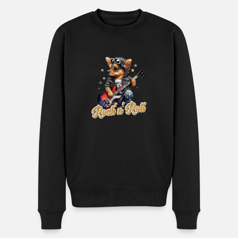 Witziger Hund Mit E-Gitarre, Rock ´n´Roll Spruch - Männer Premium Bio Pullover - Schwarz