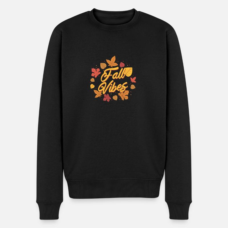 Hallo Herbst Vibes Saison Falling Autumn Leaves - Männer Premium Bio Pullover - Schwarz