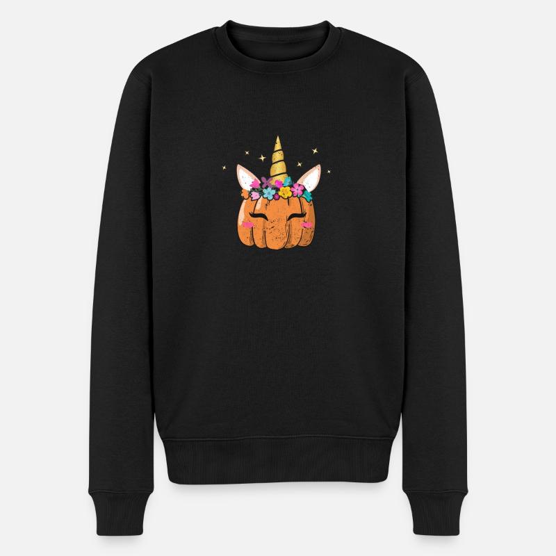 Niedliches Einhorn Kürbis Halloween Thanksgiving - Männer Premium Bio Pullover - Schwarz