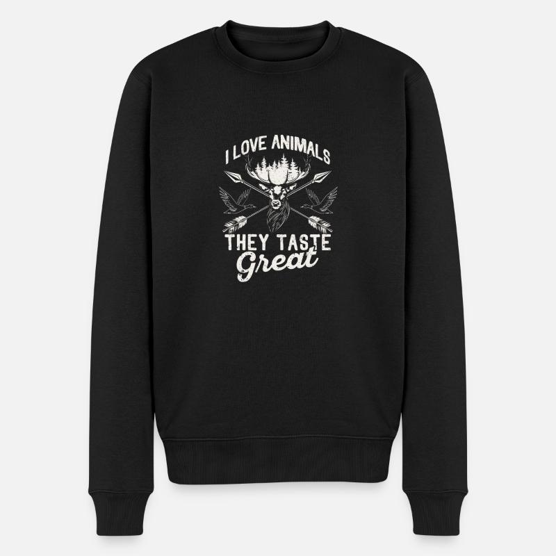 J’aime les animaux, ils ont bon goût, la chasse au cerf, le canard - Pull Premium bio Homme - noir
