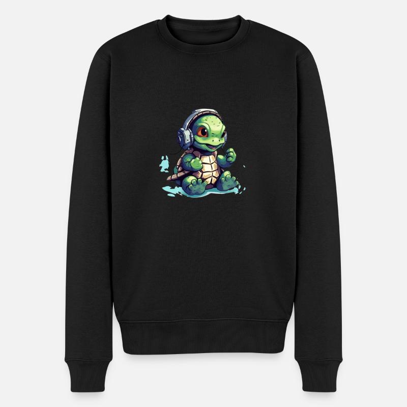 Süße Schildkröte mit Kopfhörer hört Musik - Männer Premium Bio Pullover - Schwarz