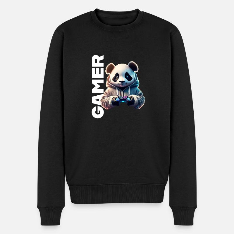 Lettrage de joueur avec panda cool - Pull Premium bio Homme - noir