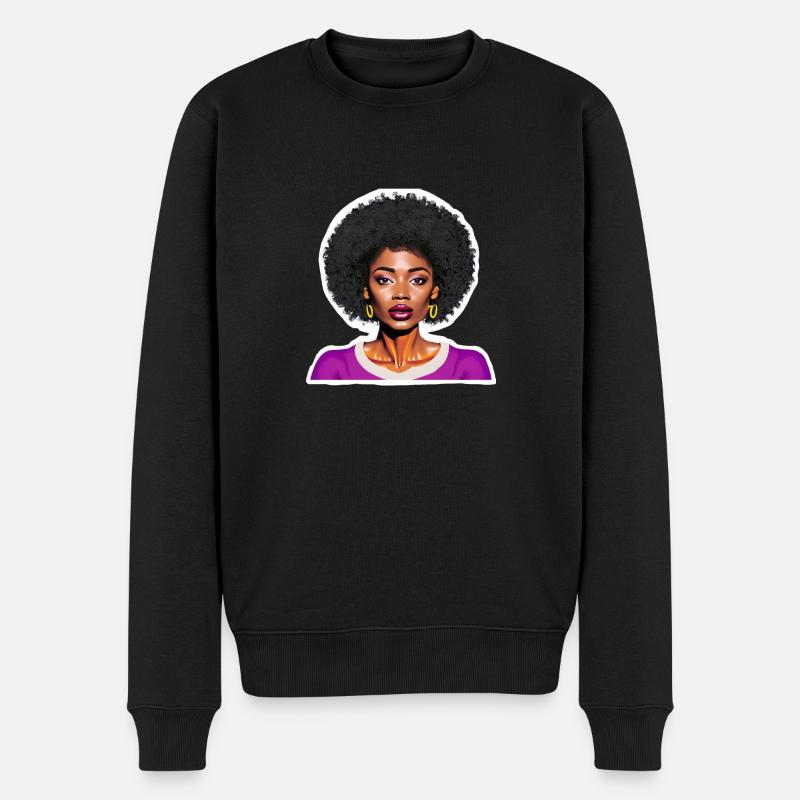 Schwarze Frau mit Afro - Männer Premium Bio Pullover - Schwarz