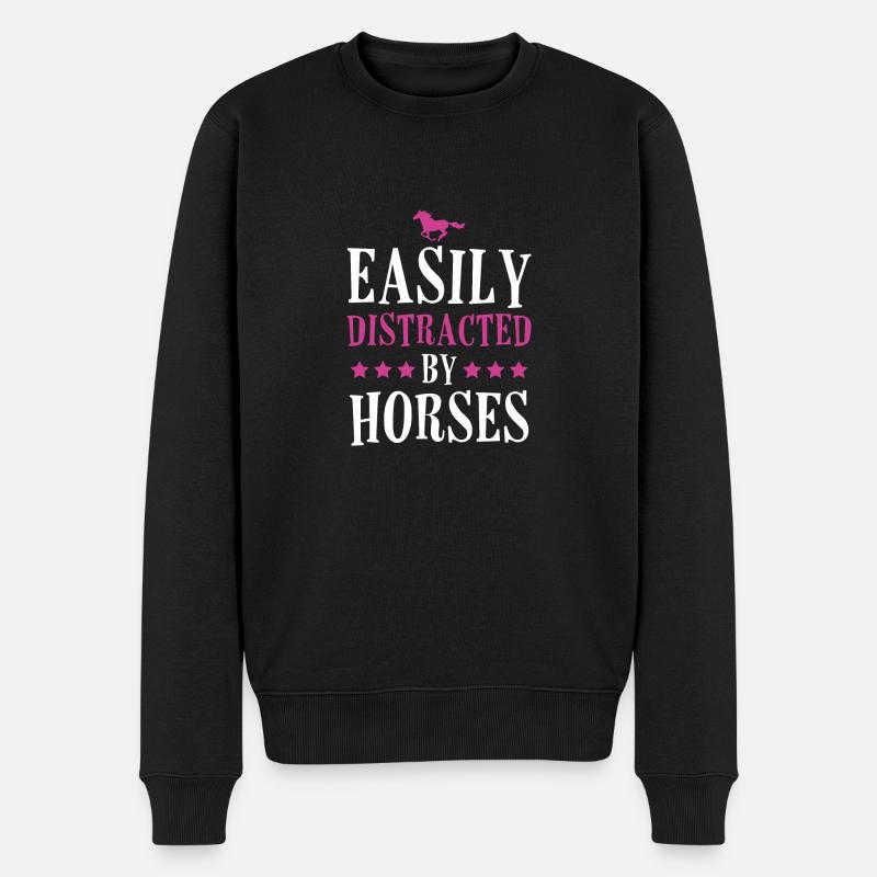 Facilement distrait par les chevaux - Pull Premium bio Homme - noir