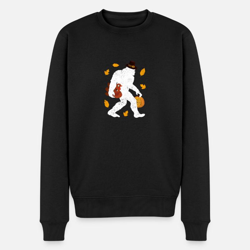 Bigfoot Pilgrim Truthahn Kürbis Thanksgiving Day - Männer Premium Bio Pullover - Schwarz