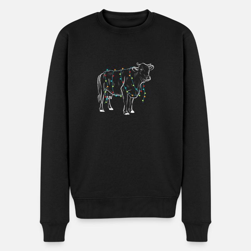 Kuh Weihnachtsbeleuchtung Schnee Liebhaber Familie - Männer Premium Bio Pullover - Schwarz