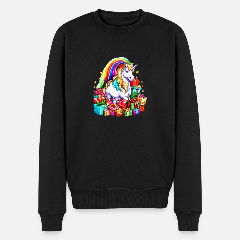 Regenbogen-Einhorn-Weihnachten mit Weihnachtsgeschenken - Männer Premium Bio Pullover - Schwarz
