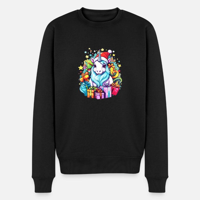 Regenbogen Weihnachten Einhorn - Buntes Einhorn Chris - Männer Premium Bio Pullover - Schwarz
