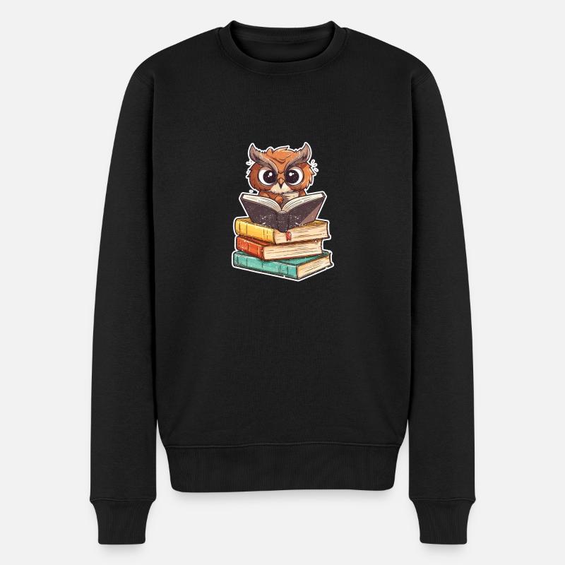 Lustige Leseeule Bücherwurm Buchliebhaber - Männer Premium Bio Pullover - Schwarz