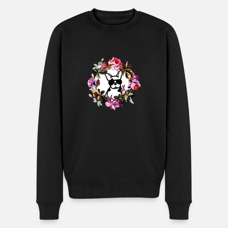 CHIEN AVEC DES FLEURS - Pull Premium bio Homme - noir