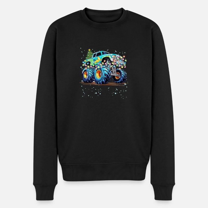 Lustiger Monstertruck mit Weihnachtsbaum - Männer Premium Bio Pullover - Schwarz