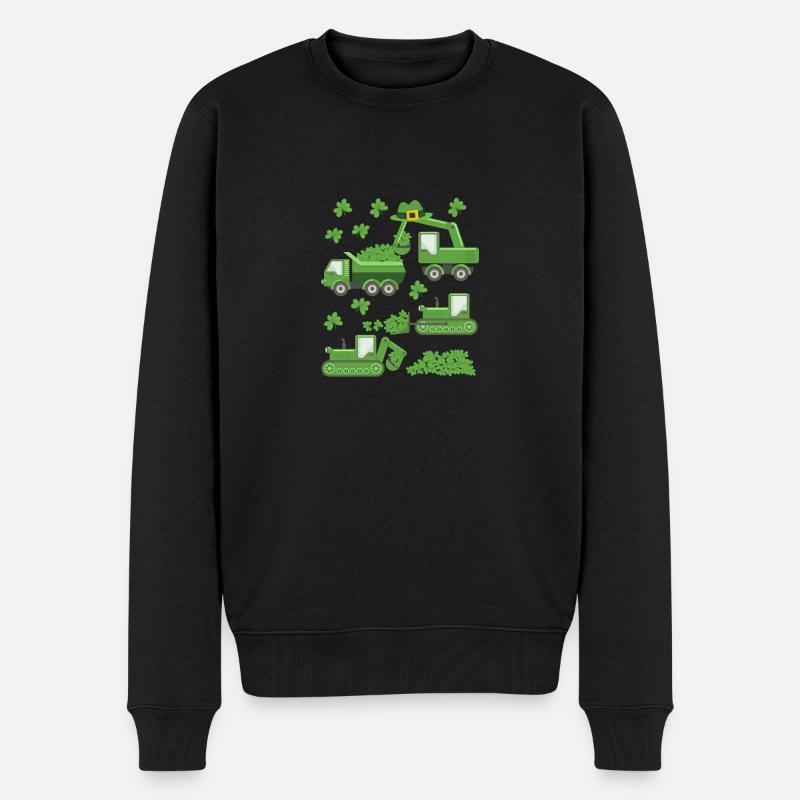 La Saint-Patrick de la Saint-Patrick grue camion excavatrice construction trèfle - Pull Premium bio Homme - noir
