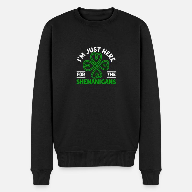 Ich bin nur hier für die Shenanigans Shamrock - Männer Premium Bio Pullover - Schwarz