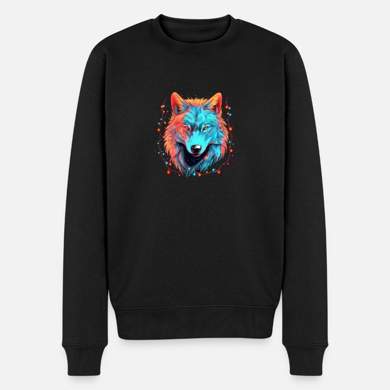 Loup avec des lumières de Noël, Love Wolfs - Pull Premium bio Homme - noir
