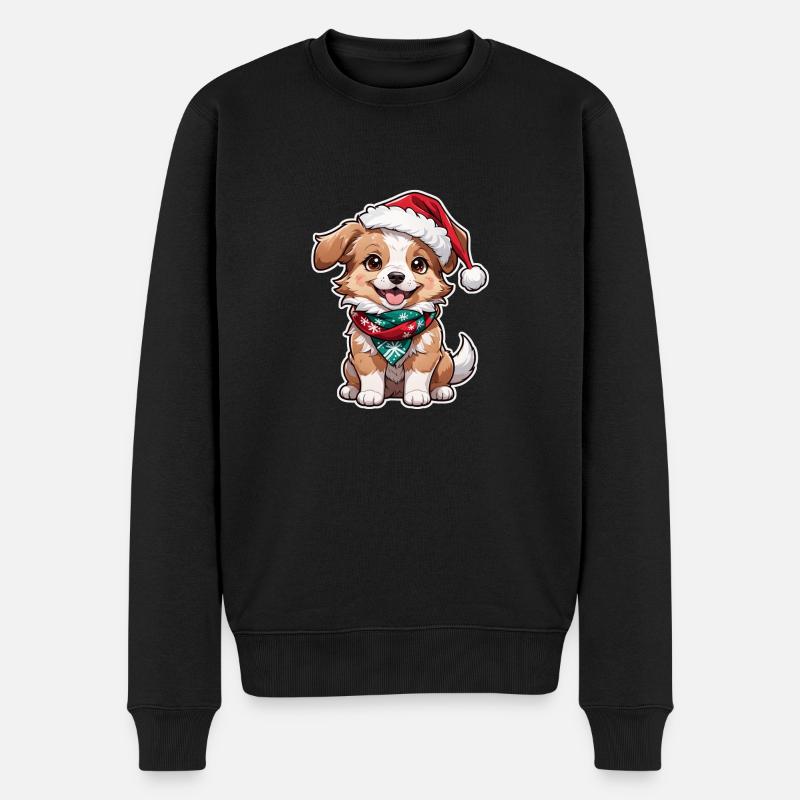 Hund mit Weihnachtsmütze - Männer Premium Bio Pullover - Schwarz
