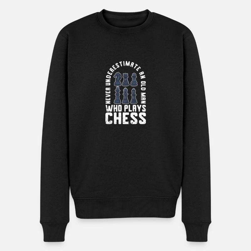 Unterschätze niemals einen alten Mann, der Schach - Männer Premium Bio Pullover - Schwarz