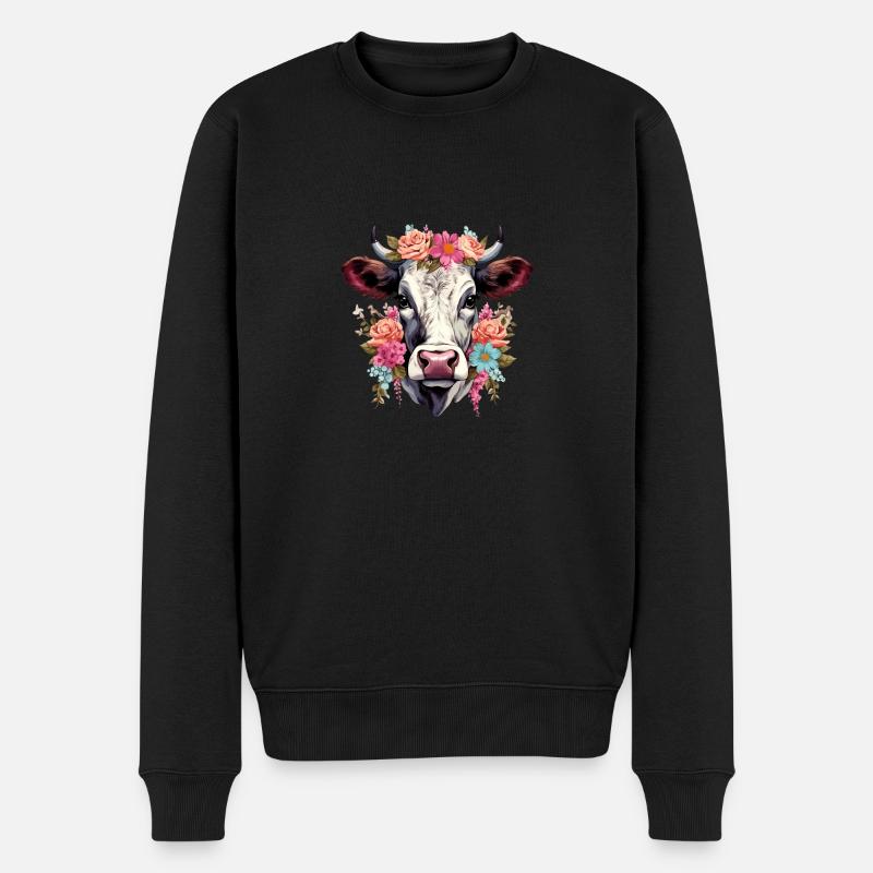 Vache avec des fleurs - Pull Premium bio Homme - noir