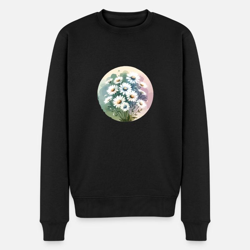 Marguerites dessinées - Pull Premium bio Homme - noir