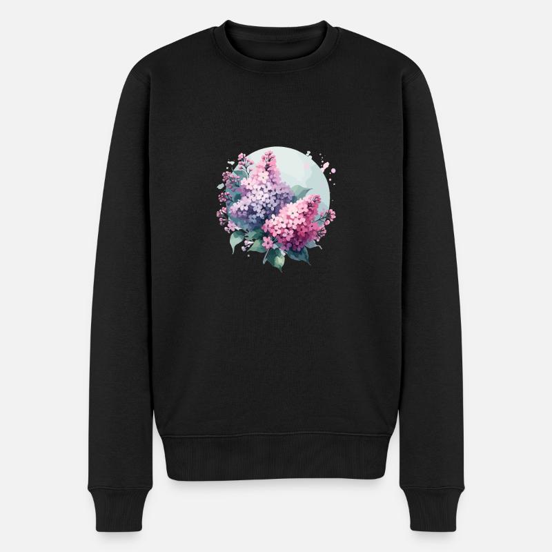 Flieder gezeichnet - Männer Premium Bio Pullover - Schwarz