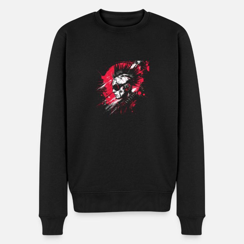 Punk Profil mit Sonnenbrille Kunst Irokesen - Männer Premium Bio Pullover - Schwarz