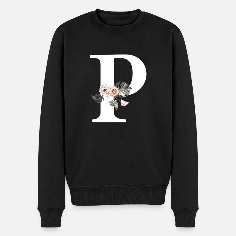 Tropischer Blumenbuchstabe P - Männer Premium Bio Pullover - Schwarz