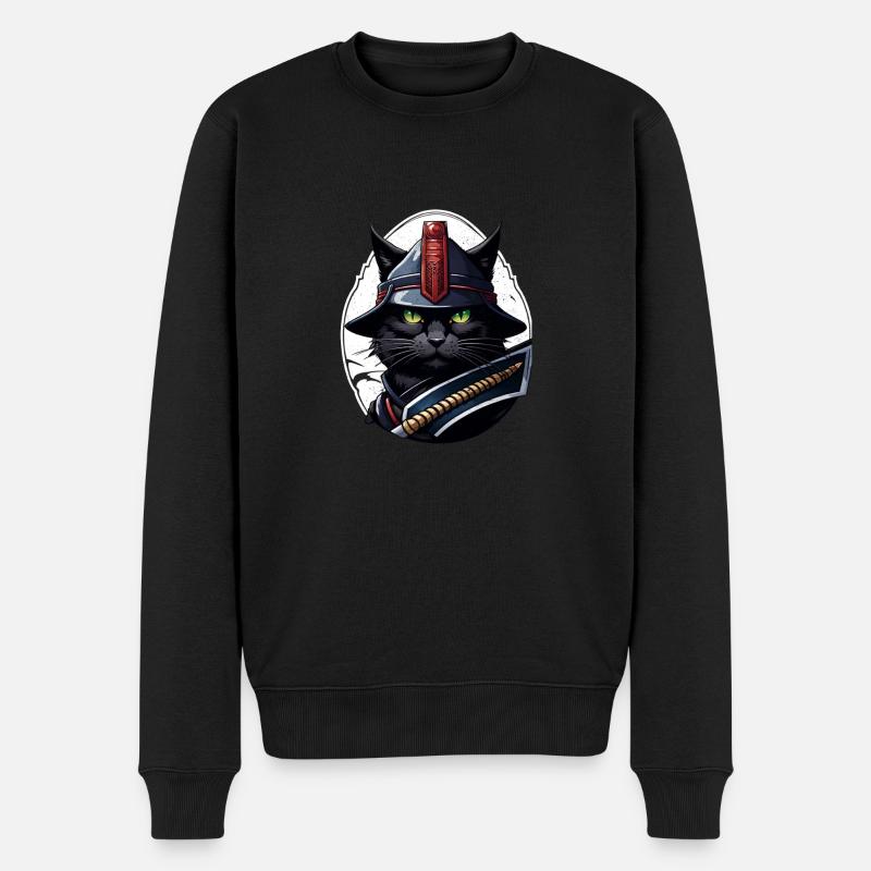 Ninja Katze - Samurai Kätzchen - Männer Premium Bio Pullover - Schwarz