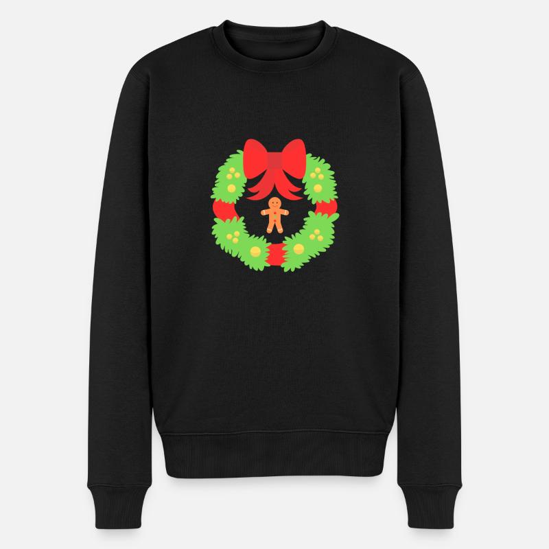 Weihnachtskranz der Lebkuchenfreude - Männer Premium Bio Pullover - Schwarz