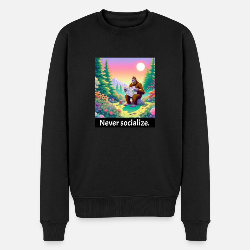 Never socialize - lustiger bigfoot - Männer Premium Bio Pullover - Schwarz