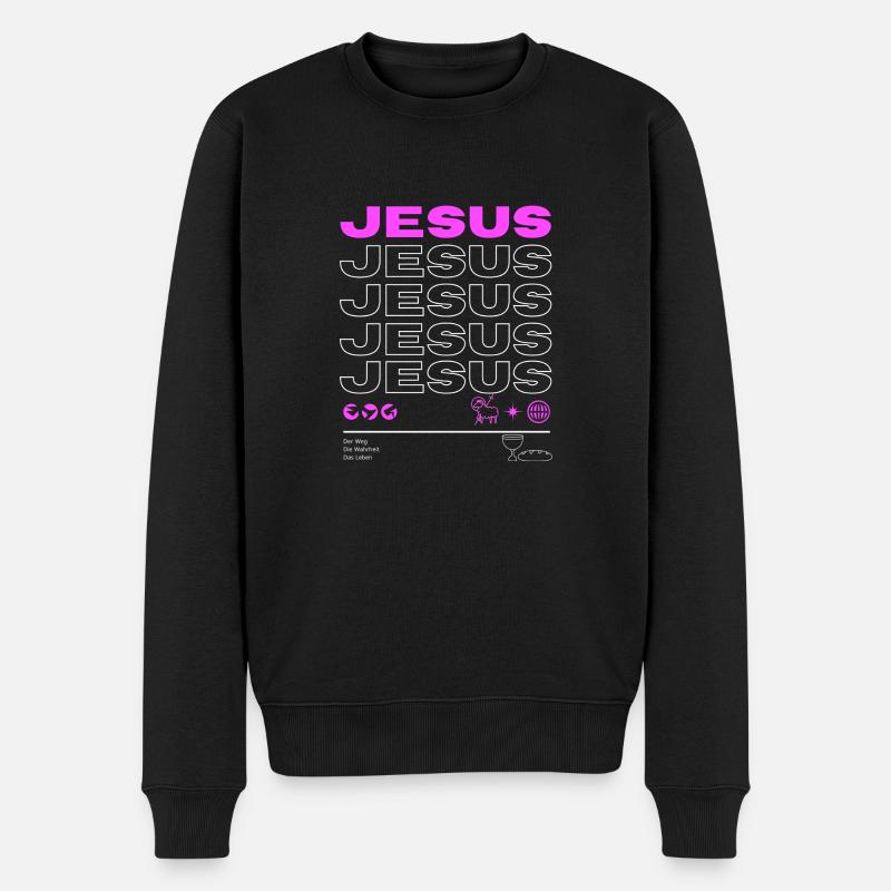 Jesus - Männer Premium Bio Pullover - Schwarz