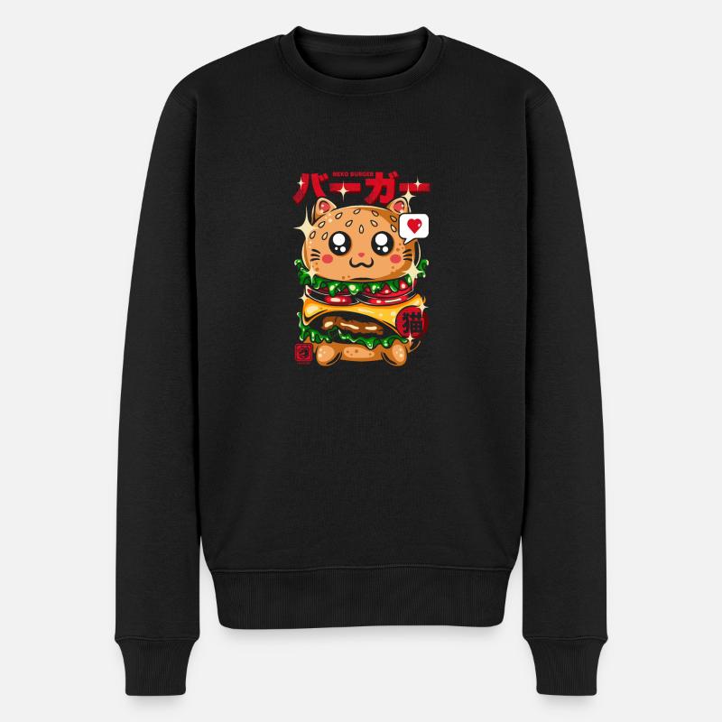 Japon hamburger chat Neko - Pull Premium bio Homme - noir